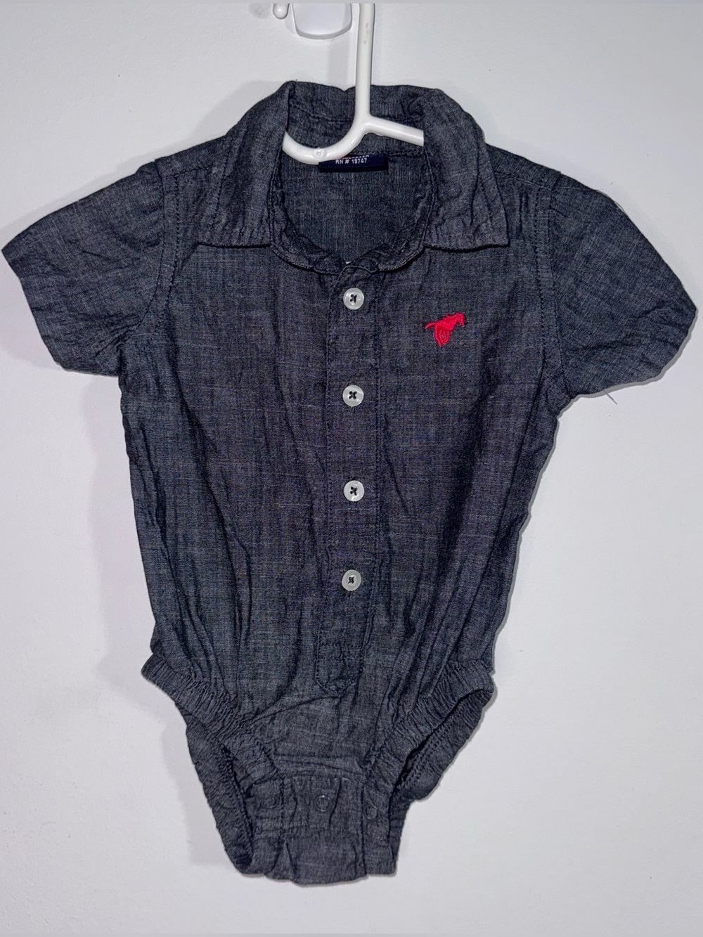 Wrangler Baby Boys 3-6M Chambray Button Front Bodysuit Shirt